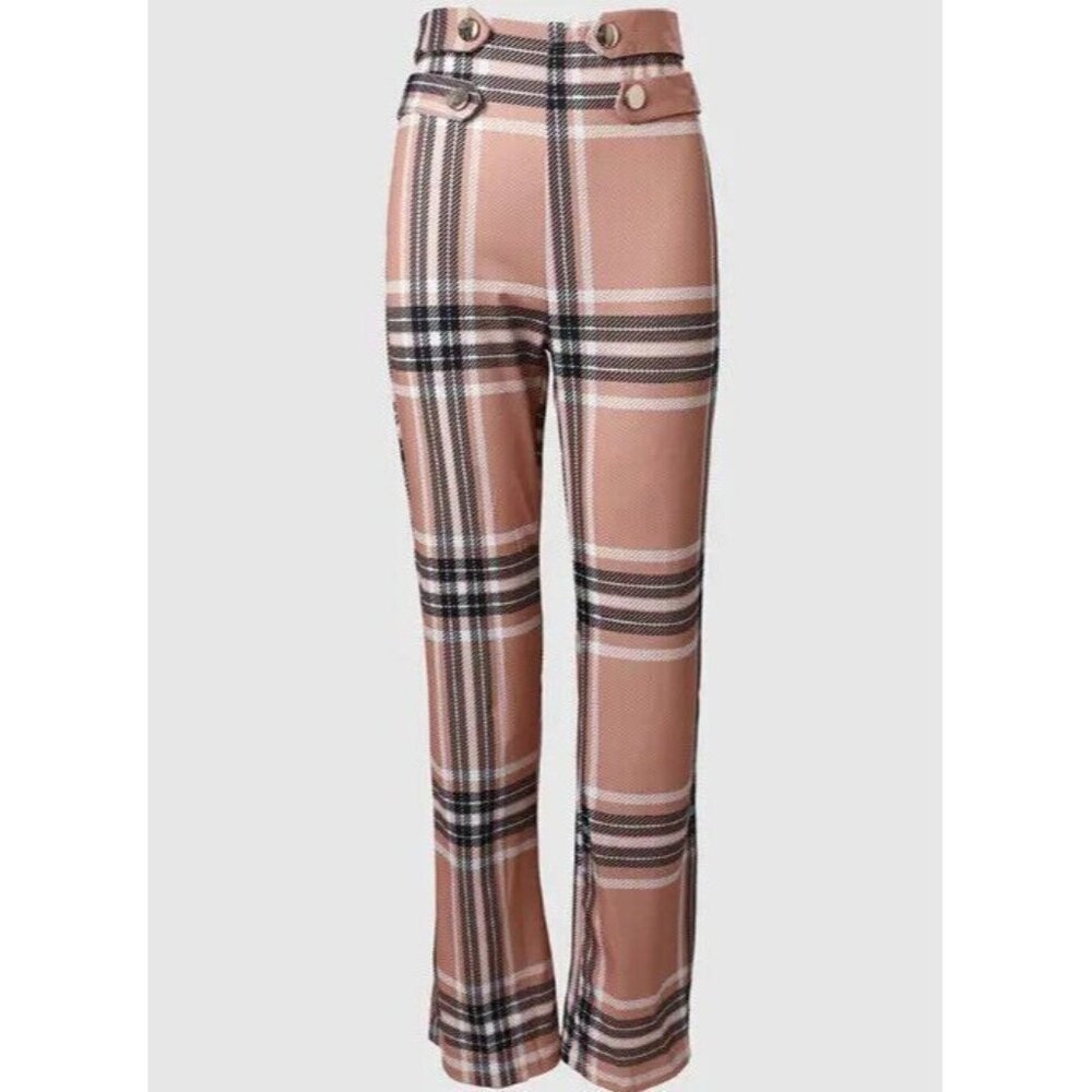 Women Dress Pants Size S Brown Striped Print High Waist Leg Straigth Stretch - Picture 9 of 16